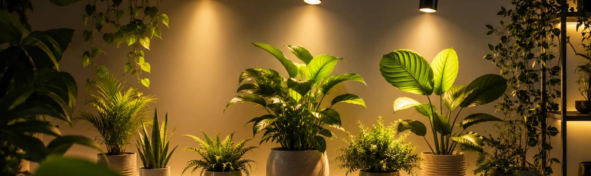 Lighting installed above indoor plants Lighting installed above indoor plants