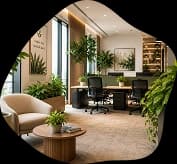 Planting around a seating area in an office