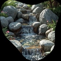 A rock waterfall running into a pool